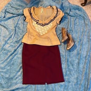 Anthro Floreat pink beige vintage inspired blouse